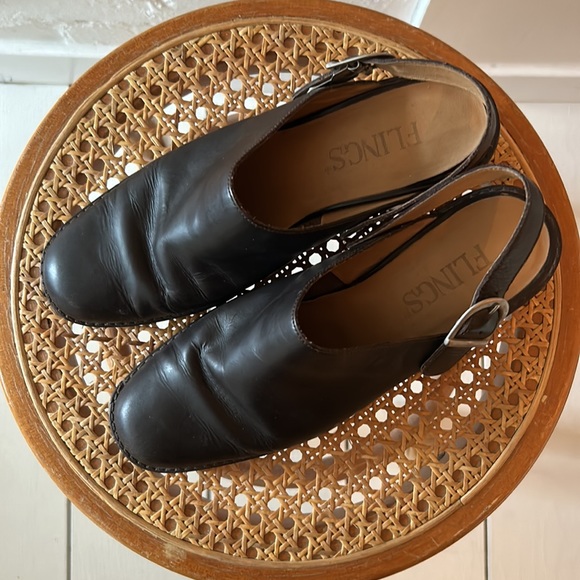 Vintage Dark Brown Leather Sling-back Mules - Picture 2 of 4
